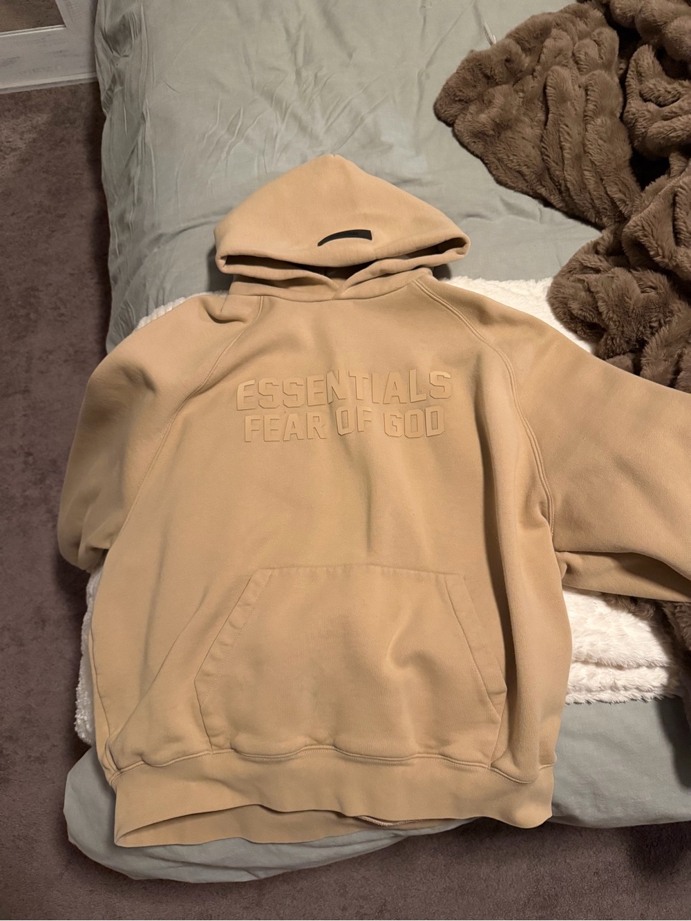 Essentials Beige Crewneck Sweatshirt with Leather Logo Patch